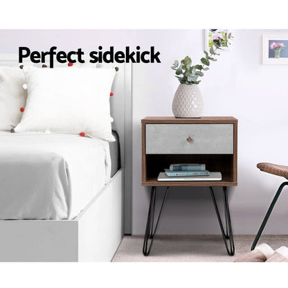 Artiss Bedside Table 1 Drawers with Shelf - LARS -Home Living Store - -