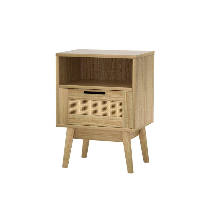 Artiss Rattan Bedside Table 1 Drawer with Shelf - REI Oak -Home Living Store - -