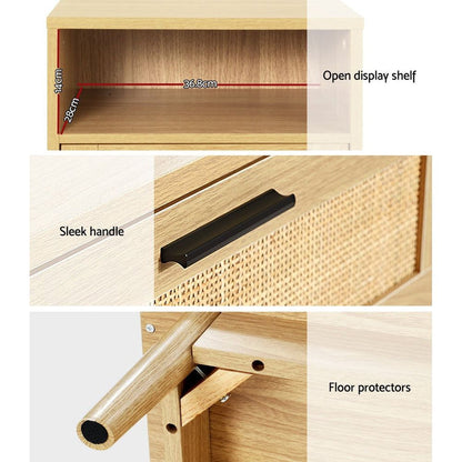 Artiss Rattan Bedside Table 1 Drawer with Shelf - REI Oak -Home Living Store - -