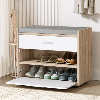 Artiss Shoe Cabinet Bench Shoes Storage Organiser Rack Fabric Seat Wooden Cupboard Up to 8 pairs -Home Living Store - -