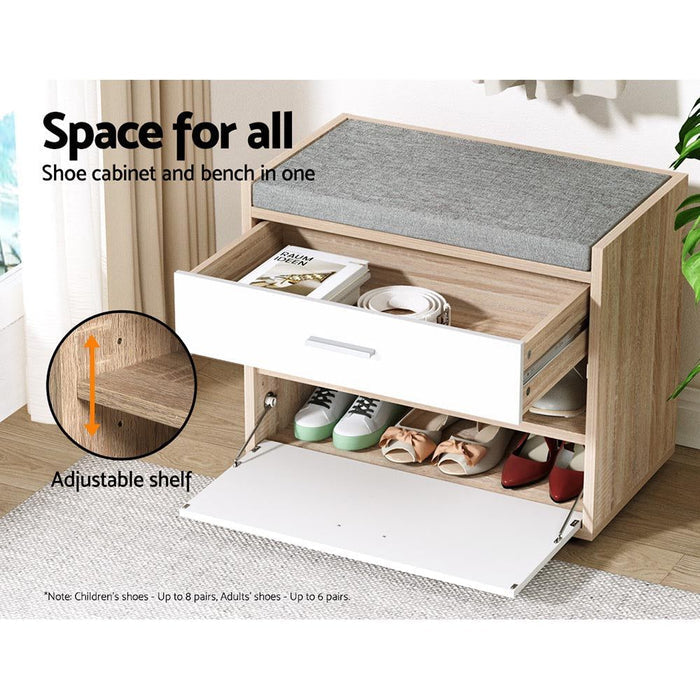 Artiss Shoe Cabinet Bench Shoes Storage Organiser Rack Fabric Seat Wooden Cupboard Up to 8 pairs -Home Living Store - -