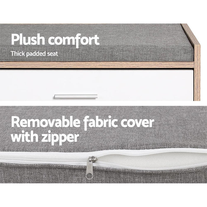 Artiss Shoe Cabinet Bench Shoes Storage Organiser Rack Fabric Seat Wooden Cupboard Up to 8 pairs -Home Living Store - -