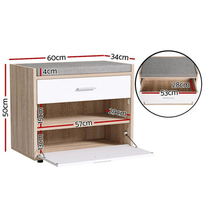 Artiss Shoe Cabinet Bench Shoes Storage Organiser Rack Fabric Seat Wooden Cupboard Up to 8 pairs -Home Living Store - -