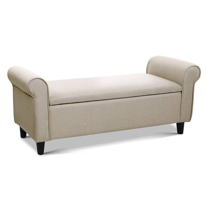 Artiss Storage Ottoman Blanket Box 125cm Arm Linen Taupe -Home Living Store - -