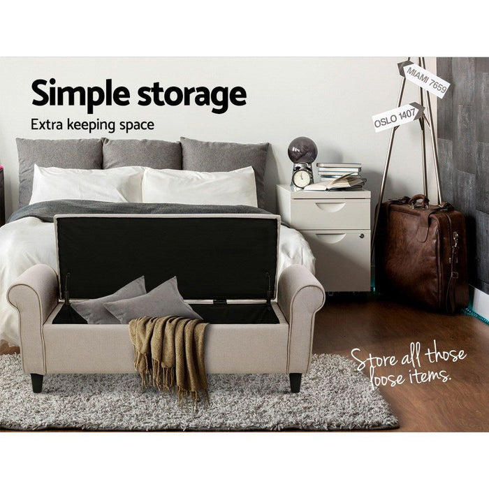 Artiss Storage Ottoman Blanket Box 125cm Arm Linen Taupe -Home Living Store - -