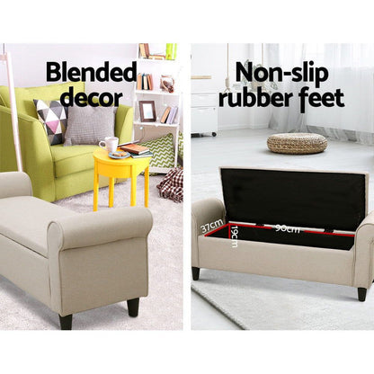 Artiss Storage Ottoman Blanket Box 125cm Arm Linen Taupe -Home Living Store - -