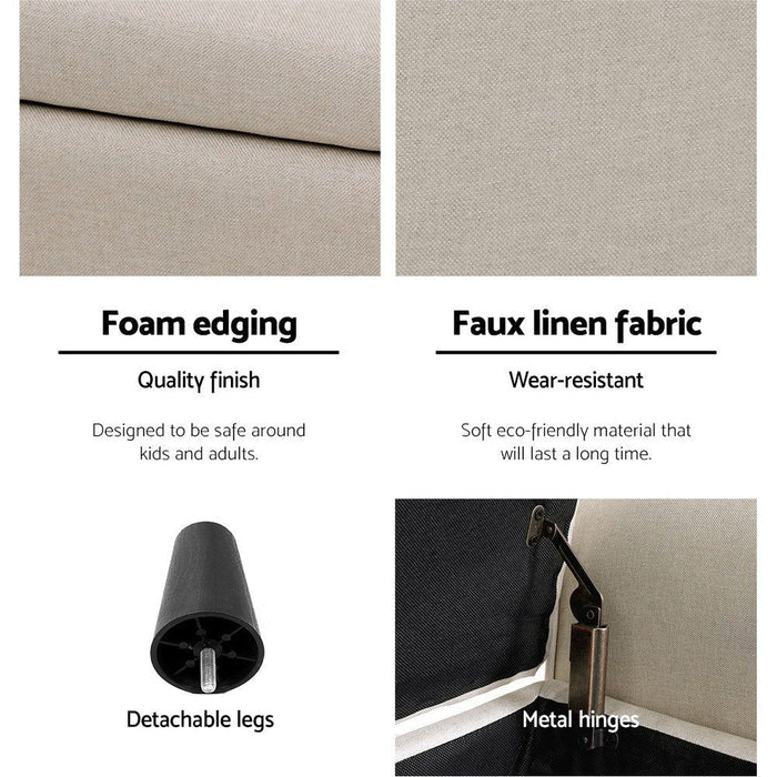 Artiss Storage Ottoman Blanket Box 125cm Arm Linen Taupe -Home Living Store - -