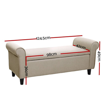 Artiss Storage Ottoman Blanket Box 125cm Arm Linen Taupe -Home Living Store - -