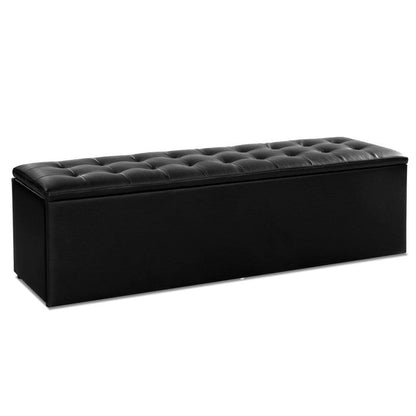Artiss Storage Ottoman Blanket Box 140cm Leather Black -Home Living Store - -