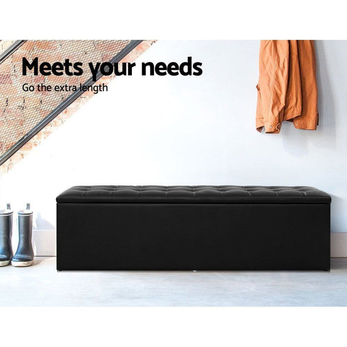 Artiss Storage Ottoman Blanket Box 140cm Leather Black -Home Living Store - -