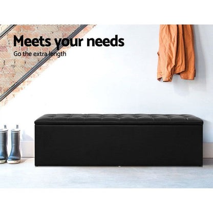 Artiss Storage Ottoman Blanket Box 140cm Leather Black -Home Living Store - -