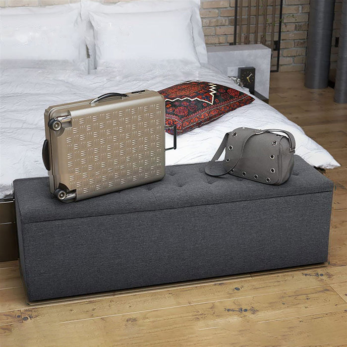 Artiss Storage Ottoman Blanket Box 140cm Linen Dark Grey -Home Living Store - -