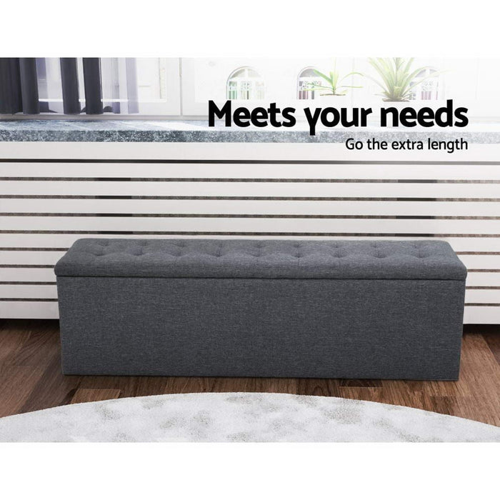 Artiss Storage Ottoman Blanket Box 140cm Linen Dark Grey -Home Living Store - -