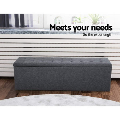 Artiss Storage Ottoman Blanket Box 140cm Linen Dark Grey -Home Living Store - -