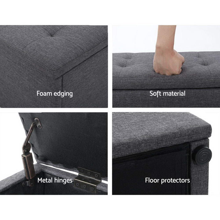 Artiss Storage Ottoman Blanket Box 140cm Linen Dark Grey -Home Living Store - -