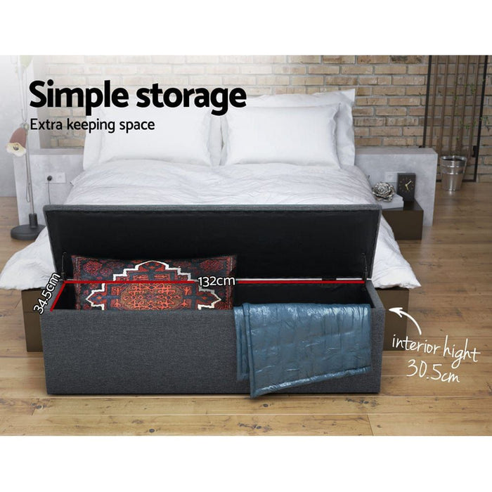 Artiss Storage Ottoman Blanket Box 140cm Linen Dark Grey -Home Living Store - -