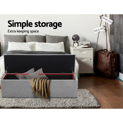 Artiss Storage Ottoman Blanket Box 140cm Linen Grey -Home Living Store - -