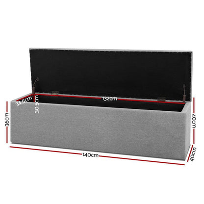 Artiss Storage Ottoman Blanket Box 140cm Linen Grey -Home Living Store - -
