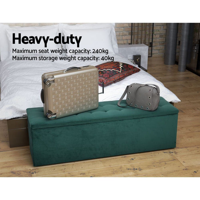 Artiss Storage Ottoman Blanket Box 140cm Velvet Green -Home Living Store - -