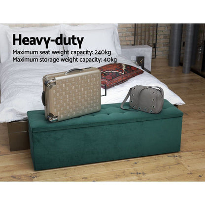 Artiss Storage Ottoman Blanket Box 140cm Velvet Green -Home Living Store - -