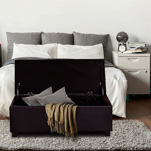 Artiss Storage Ottoman Blanket Box 97cm Leather Brown -Home Living Store - -