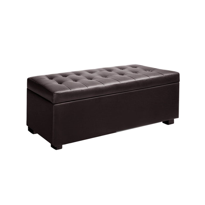 Artiss Storage Ottoman Blanket Box 97cm Leather Brown -Home Living Store - -