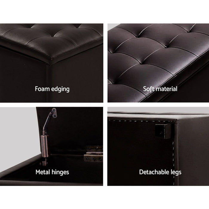 Artiss Storage Ottoman Blanket Box 97cm Leather Brown -Home Living Store - -