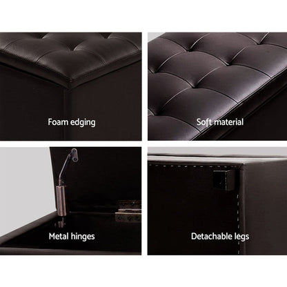 Artiss Storage Ottoman Blanket Box 97cm Leather Brown -Home Living Store - -