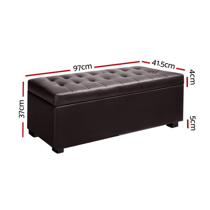 Artiss Storage Ottoman Blanket Box 97cm Leather Brown -Home Living Store - -