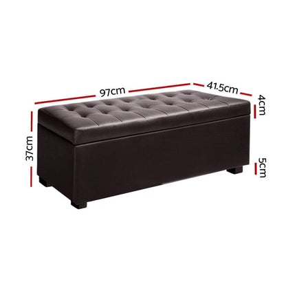 Artiss Storage Ottoman Blanket Box 97cm Leather Brown -Home Living Store - -