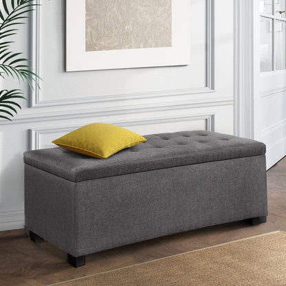Artiss Storage Ottoman Blanket Box 97cm Linen Grey -Home Living Store - -