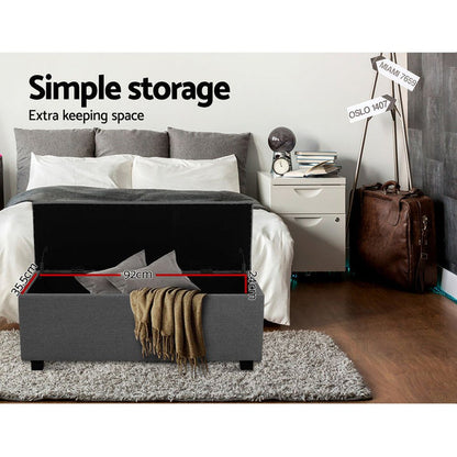 Artiss Storage Ottoman Blanket Box 97cm Linen Grey -Home Living Store - -