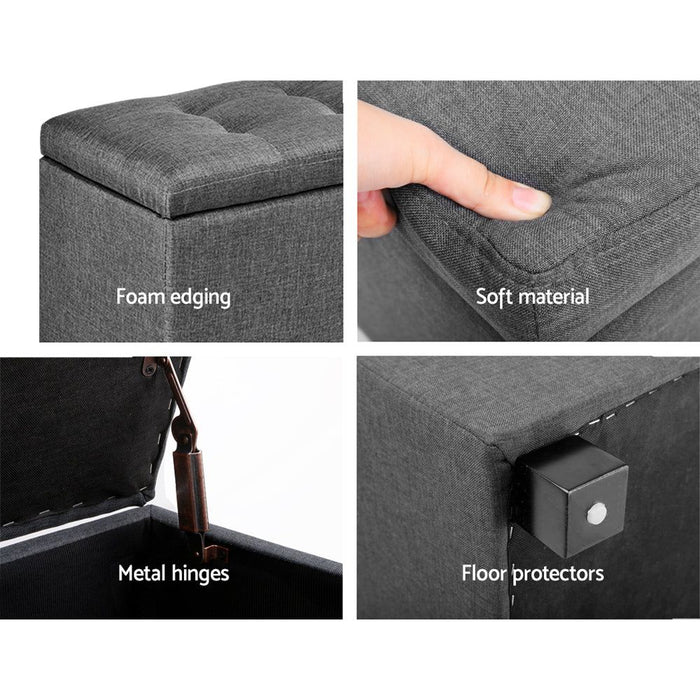 Artiss Storage Ottoman Blanket Box 97cm Linen Grey -Home Living Store - -