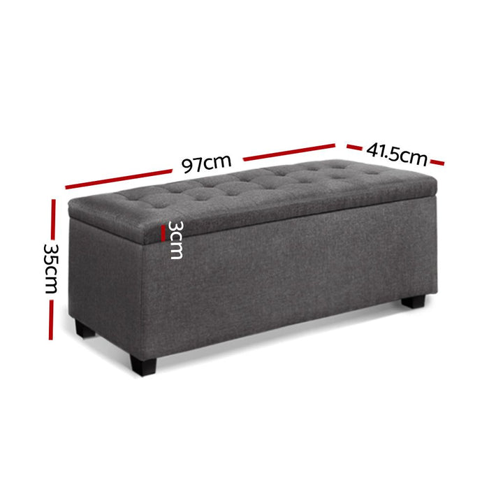Artiss Storage Ottoman Blanket Box 97cm Linen Grey -Home Living Store - -