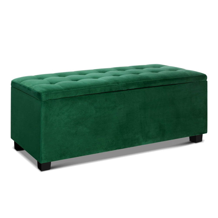 Artiss Storage Ottoman Blanket Box 98cm Velvet Green -Home Living Store - -