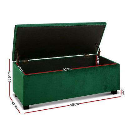 Artiss Storage Ottoman Blanket Box 98cm Velvet Green -Home Living Store - -