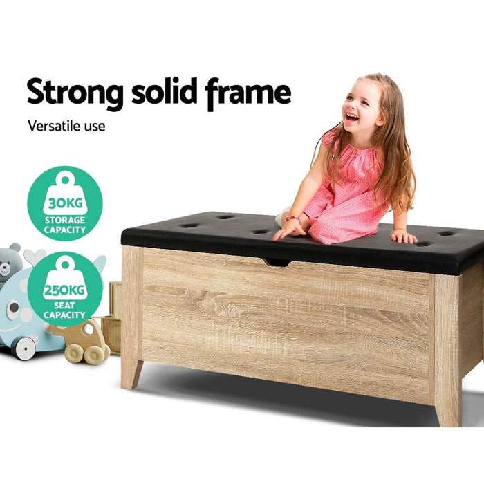 Artiss Storage Ottoman Blanket Box Leather Oak -Home Living Store - -