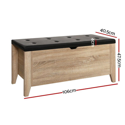 Artiss Storage Ottoman Blanket Box Leather Oak -Home Living Store - -