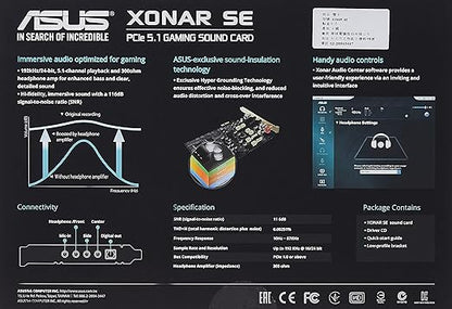 ASUS 5.1ch High-Resolution Gaming Sound Card Xonar SE (Windows 10 Compatible)