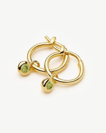 August Birthstone Mini Charm Hoop Earrings | 18ct Gold Vermeil/Peridot Earrings Missoma