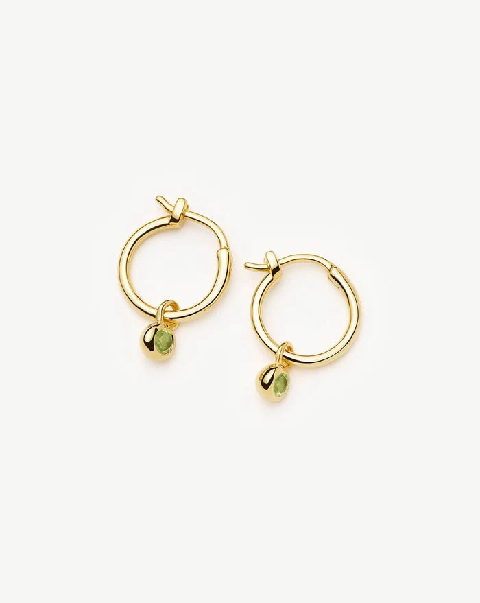 August Birthstone Mini Charm Hoop Earrings | 18ct Gold Vermeil/Peridot Earrings Missoma