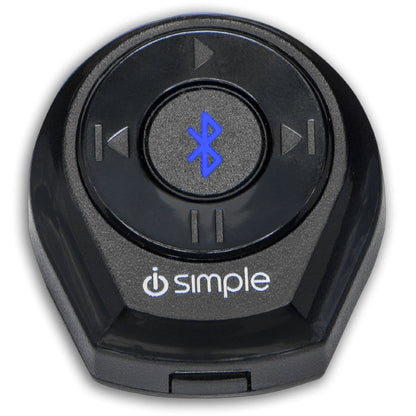 Black circular Bluetooth media remote control with playback buttons
