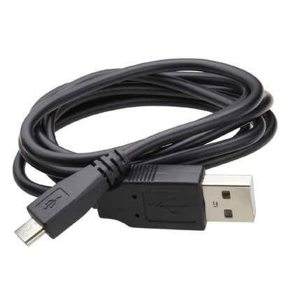 Black micro USB to USB A charging cable coiled on white background