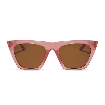 diff eyewear featuring the avril cat eye oversized sunglasses with a guava pink frame and brown lenses front view
