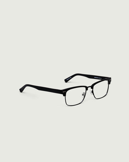 Charcoal::Barragan Eyeglasses browline black plastic front diagonal