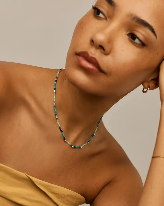 Beaded Gemstone Choker | Silver Plated/Lagoon Blue Necklaces Missoma