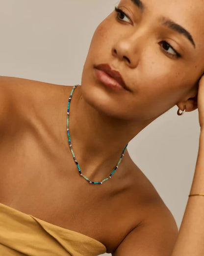 Beaded Gemstone Choker | Silver Plated/Lagoon Blue Necklaces Missoma