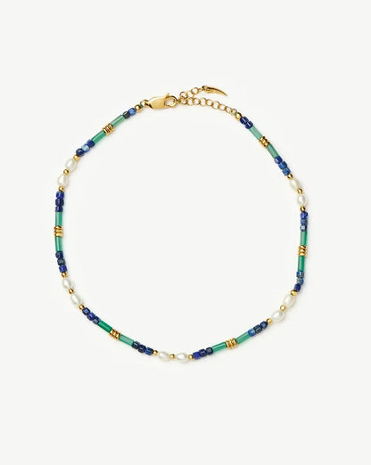Beaded Gemstone & Pearl Anklet | 18k Gold Plated/Lagoon Blue Anklets Missoma