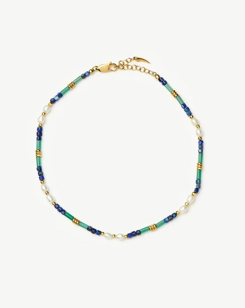 Beaded Gemstone & Pearl Anklet | 18k Gold Plated/Lagoon Blue Anklets Missoma