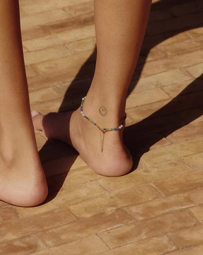 Beaded Gemstone & Pearl Anklet | 18k Gold Plated/Lagoon Blue Anklets Missoma